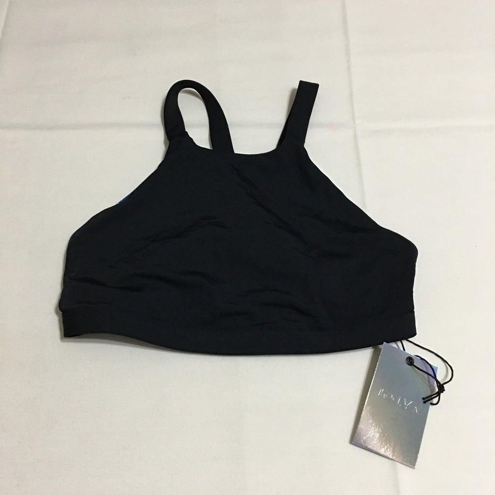 Jolyn Kaylee Swim Top Women Small Black Blue Reversible High Neck NWT